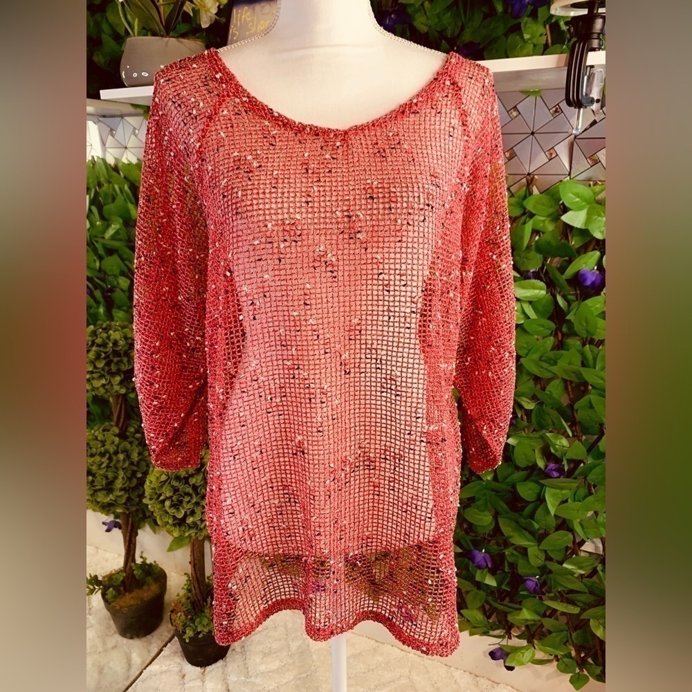 Frazzle Pink Fishnet Mesh Sheer 3/4 Sleeve Rave Top Small - Picture 2 of 10